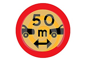 50m between cars sign photo
