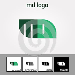 M and D Letter Logo. Green Color. - Vector