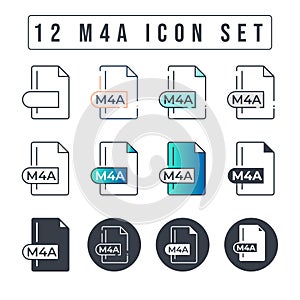 M4A File Format Icon Set. 12 M4A icon set