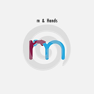 m- Letter abstract icon and hands logo design vector template.Business offer and partnership symbol.Hope and help