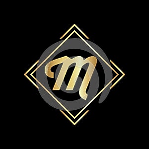 M letter logo design golden color. Letter M with golden color in black background