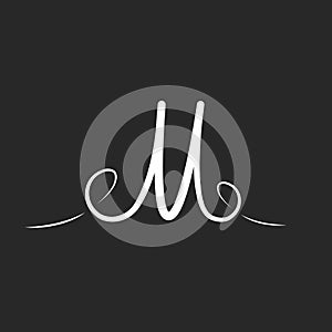 M letter logo monogram with twirls, thin line tattoo design, mockup minimal business card emblem