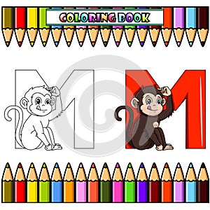 M letter for monkey for coloring book