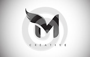 M Letter Wings Logo Design with Black Bird Fly Wing Icon.