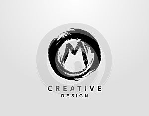 M Logo With Circle Splatter Element. VintageCircle Wave logo design template