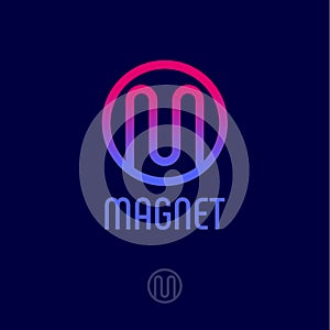 M logo. M monogram. Linear logo in a circle. Pipeline symbol. Red and blue gradient.