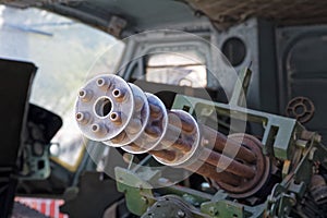 M134 Minigun inside Huey helicopter at War Remnants Museum in H