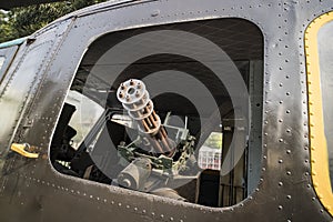 The M134 Minigun mounted inside a Huey helicopter at the War Remnants Museum in Ho Chi Minh City Vietnam Asia