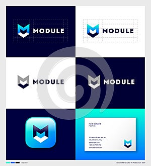 M monogram. Letter M and arrow to down. Letter M logo. Identity and app icon.