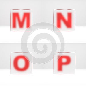 M, N, O, P letters through matte glass