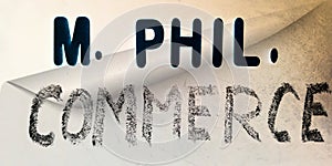 m phill commerce degree displayed on abstract background