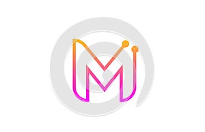 M pink alphabet letter icon logo design with dot. Creative template for company and business with line