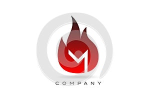 M red fire flames alphabet letter logo design. Creative icon template for business and company