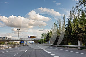 M-30 ring road in Madrid, Spain with less traffic than usual due to the state of alarm decreed by the government