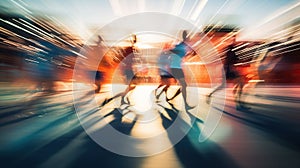 100m sports race with people motion blur view long exposure, concept of Speed, created with Generative AI technology photo