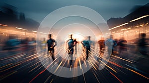 100m sports race with people motion blur view long exposure, concept of Speed, created with Generative AI technology photo