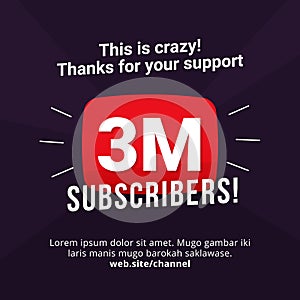 3M subscribers celebration background design. 3 million subscribe