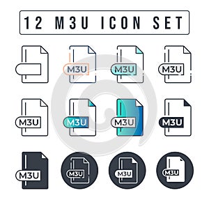 M3U File Format Icon Set. 12 M3U icon set