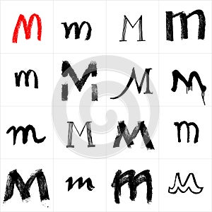 M. Vector letters. Hand drawn letters. Letters drawn using spray can, inkpen, highlighters and others materials. Variety materials