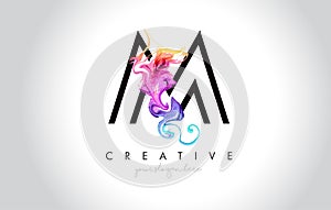 M Vibrant Creative Leter Logo Design with Colorful Smoke Ink Flo