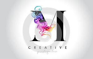 M Vibrant Creative Leter Logo Design with Colorful Smoke Ink Flo