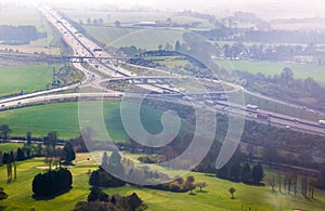 M1 motorway junction exit to Luton Airport aerial view