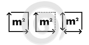 m2 area unit icon. Square Meter. Vector stock illustration.