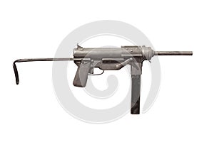 M3 submachine gun also known as a grease gun isolated on a white background