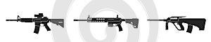M4 carbine, haenel cr223 and steyr aug assault rifles. weapon and army symbol. vector image for military concepts