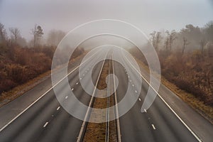 The M4 motorway in the fog