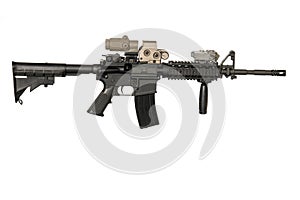 m4 rifle with optical sight and laser device