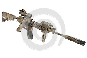 M4 with suppressor special forces rifle isolated on a white background