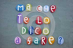 Ma che te lo dico a fare, italian phrase meaning but what am I telling you to do, text with colored stone letters photo