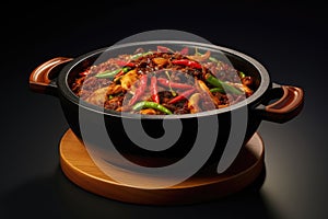 Ma La Xiang Guo Spicy Stirfry Pot Aesthetically Beautiful Minimalist Style. Generative AI