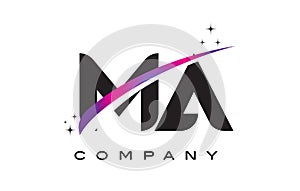 MA M A Black Letter Logo Design with Purple Magenta Swoosh photo