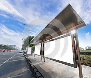 Ma roadside billboards under the blue sky