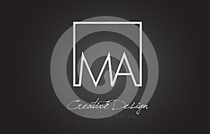 MA Square Frame Letter Logo Design with Black and White Colors.