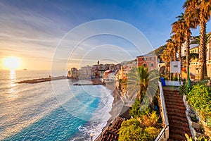 Maa Beach in Bogliasco, Genoa, Italy skyline on the Mediterranean Sea