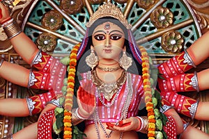 Maa Durga Sculpture. Durga puja festival in Kolkata, West Bengal, India