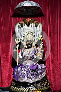 Maa Manasa Devi Idol with Serpent Canopy in Temple Shrine 4K Footage