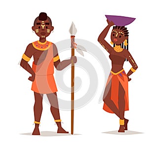 Maasai african people in traditional clothing happy person families vector illustration.