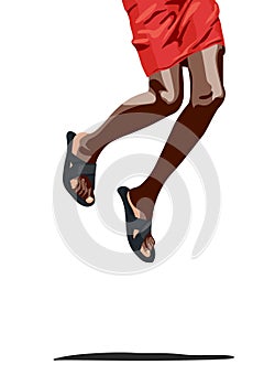 Maasai vector illustration, red clothing, tribal traditions. Isolated on white background