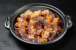 Mabo tofu in a iron pan