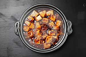 Mabo tofu in a iron pan