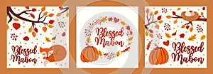 Mabon autumn greeting cards set. vector illustration photo