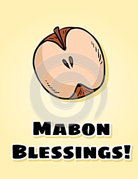 Mabon Blessings fall pagan holiday apple postcard. Autumn harvest celebration greetings flyer photo