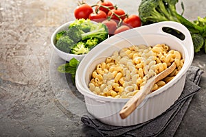 Mac and cheese in a baking dish photo
