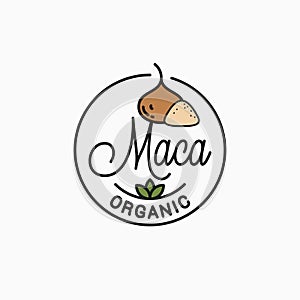 Maca logo. Round linear logo of maca superfood