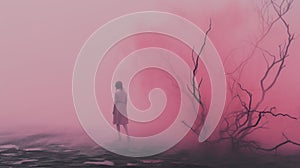 Macabre Romanticism: A Woman Standing In Pink Fog