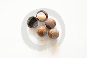 Macadam nut on white background